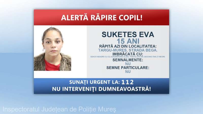 Fata de 15 ani răpită de pe o stradă din Târgu Mureş a fost găsită: ce a declarat