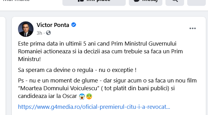 Ponta laudă decizia lui Cîțu, de-al demite pe ministrul Sănătății. Noi ironii la adresa lui Vlad Voiculescu