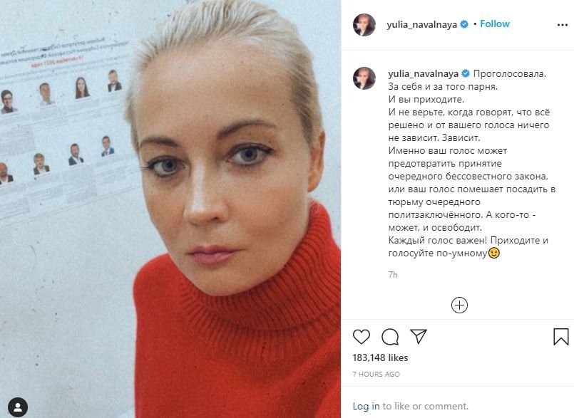 Yulia Navalnaia îndeamnă la vot, sursa Instagram