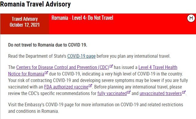 Departamentul de Stat al SUA: Nu călătoriți în România!