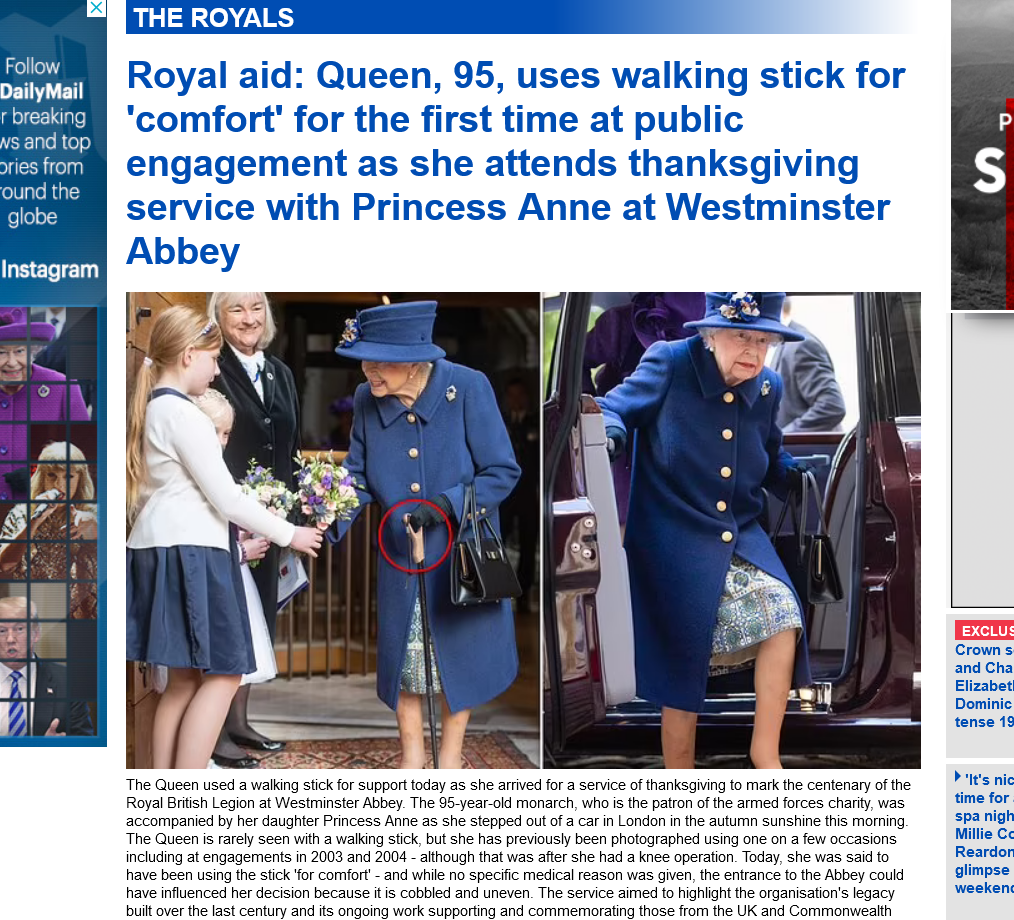 În premieră, regina Elisabeta a folosit un baston în public „pentru comoditate”