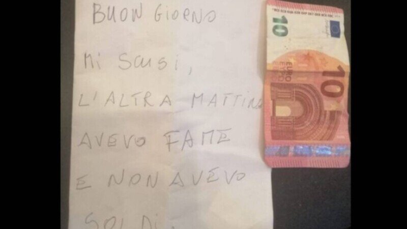 Gestul unui hoț din Italia a impresionat toată țara. A furat de foame, dar a doua zi a lăsat 10 euro și un bilet