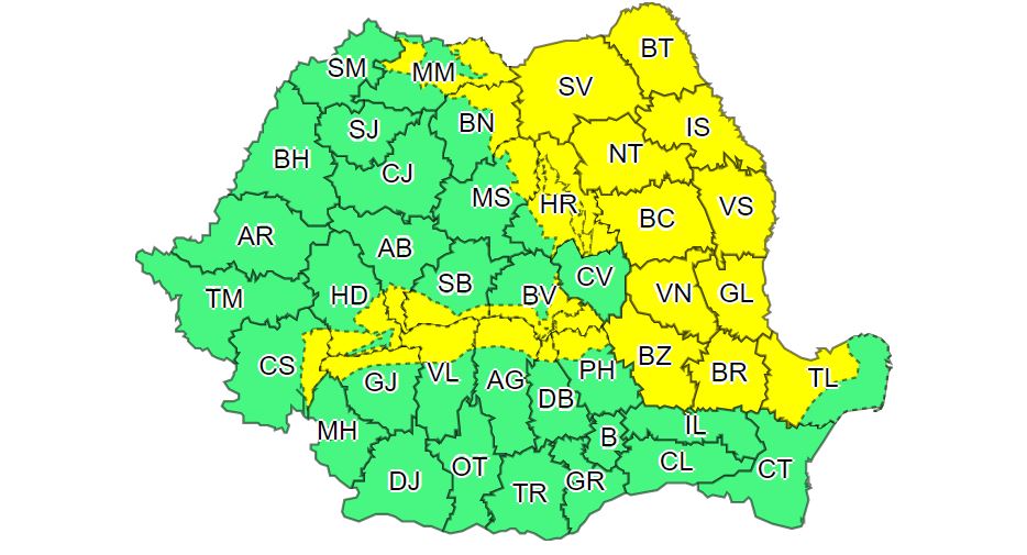METEO Alertă cod galben de ninsori și viscol în Moldova și Transilvania