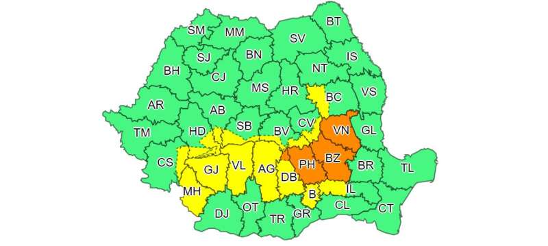Alertă meteo: Cod portocaliu de precipitaţii abundente în Prahova, Buzău și Vrancea
